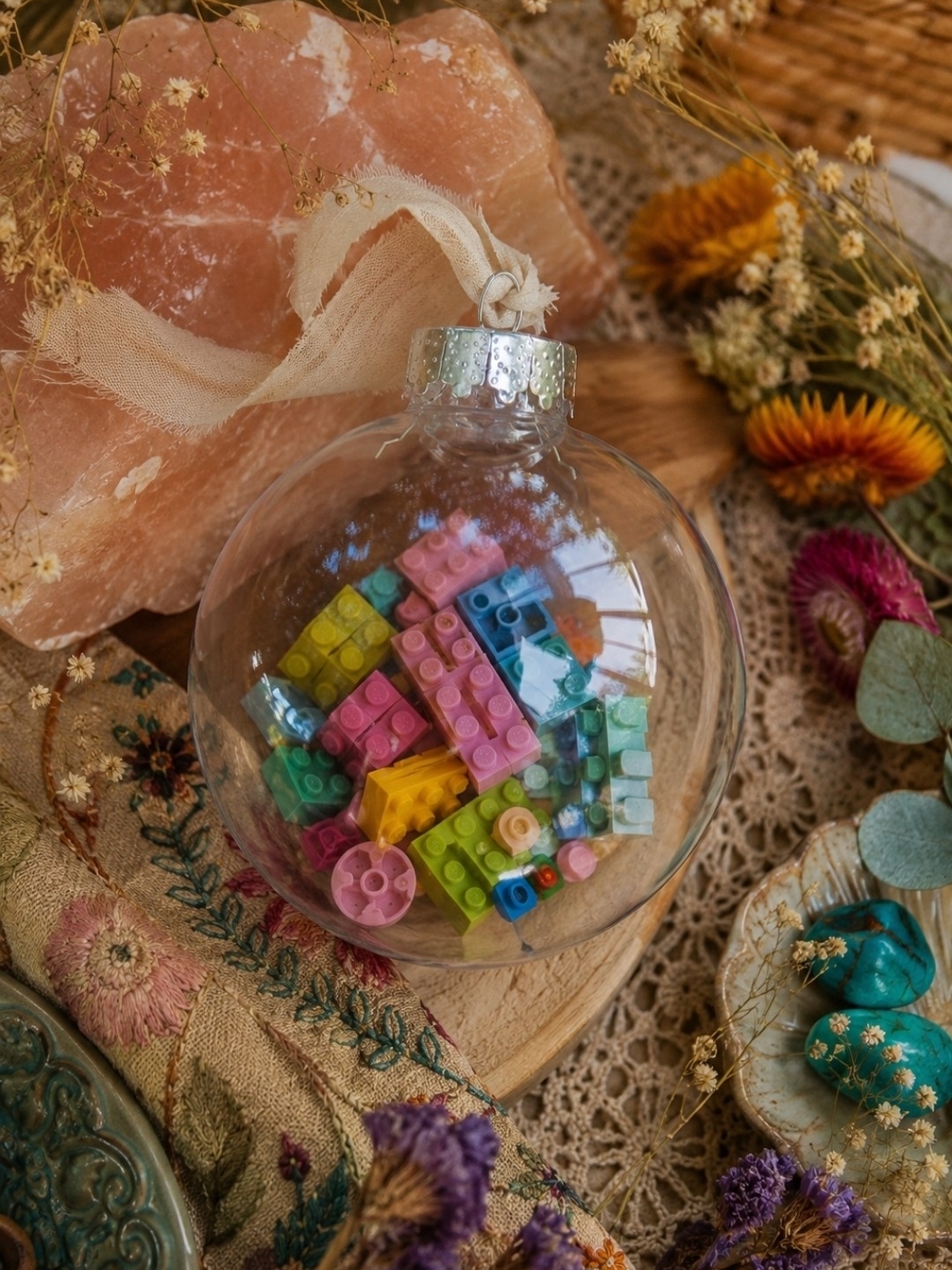 4/$15 Clear Glass Plastic Ornament Fill with Anything Gift Holder Single DIY